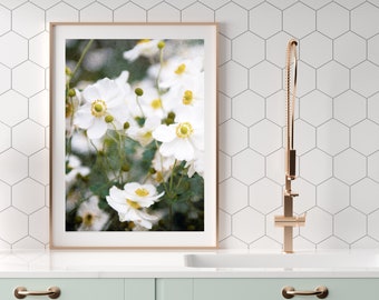 Dreamy Spring Flowers Photograph, Botanical Print, Home Decor Art Prints, White Wall Art, Flower print