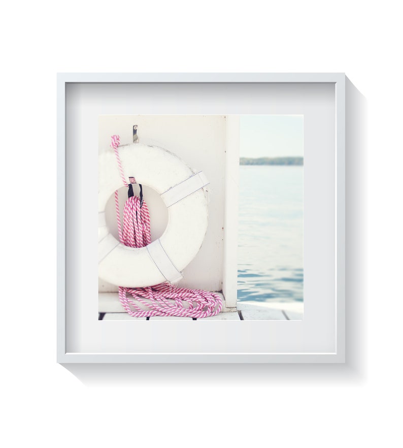 Beach Home Art, Life Preserver Photo, Coastal Home Decor, Nursery Art, Girls Room Print, Nautical Kids Art, Pink and White Nautical Print image 4