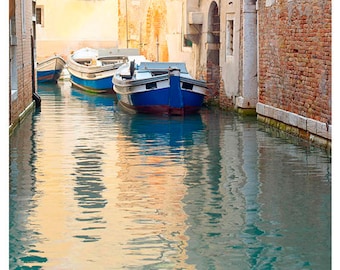 20x20, Venice, Fine Art Photography, Travel Photography, Italy, Canal, Water, Blue, Yellow, Wall Art