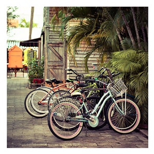 Art, Photography, Fine Art Print, Summer, Bikes, Bicycle Print, Green, Pink, Orange, Pastels