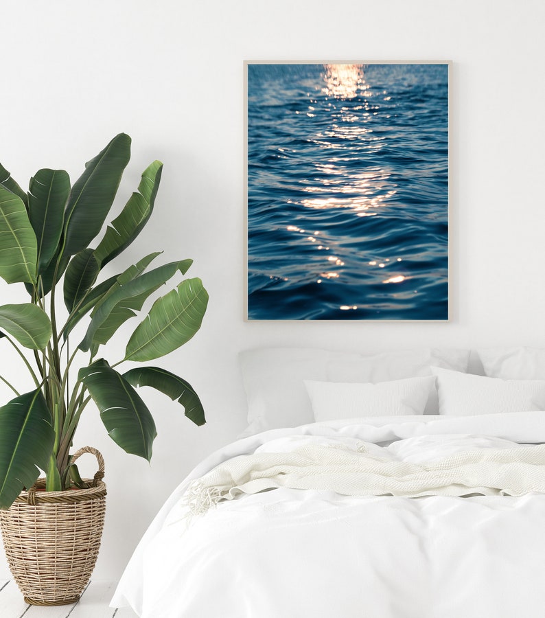 Beach Decor Print, Summer Photography, Lakeside Water Sparkle Print, Coastal Home Decor, Ocean Art, Blue Photography Prints image 1