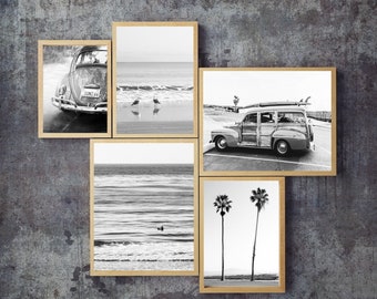 California Beach Fotografie Druck Set, Strand Foto-Set, fünf Stück schwarz und weiß Foto-Set, Kalifornien Küste Druck Set, PCH Drucke