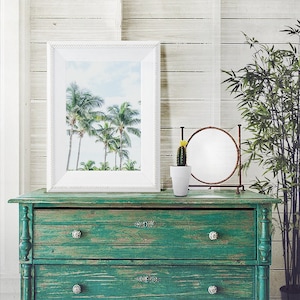 Palm Trees Print, Tropical Beach Print, Coastal Home Decor, Nautical Print, Cottage Decor, Sky and Palm Trees Print