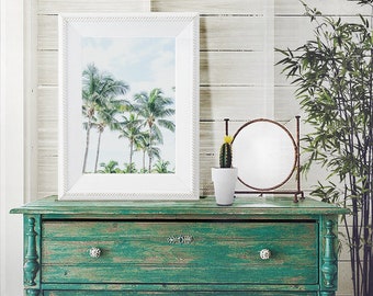 Palm Trees Print, Tropical Beach Print, Coastal Home Decor, Nautical Print, Cottage Decor, Sky and Palm Trees Print