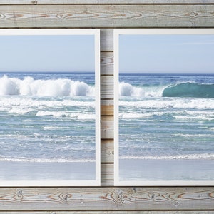Conjunto de estampas do oceano, fotografia costeira, decoração de casa de praia, conjunto de duas estampas do oceano, água, fotos do mar