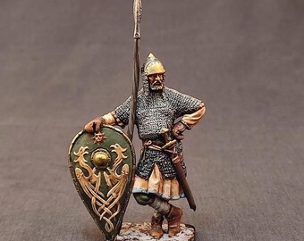 11th–13th Century Rus Spearman – Painted Tin Miniature – 1:32 Scale (54 mm)