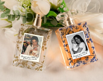 Personalized Mom Photo Perfume Bottle, Custom Mother of the Bride Gift, Toile de Jouy MOB MOG Wedding Gift from Bride, Mothers Day Gifts