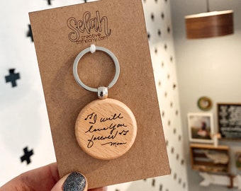 Engraved Handwriting Wooden Keepsake Keychain