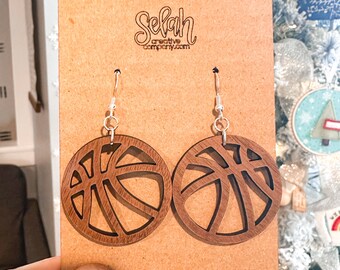 Wooden Sports Earrings Football Soccer