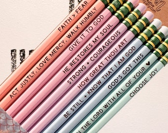 Faith > Fear Pencil Set - Engraved Pencils Ticonderoga Pencils Biblical Words of Affirmation