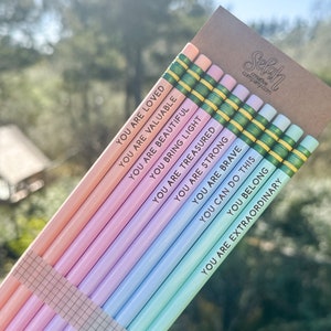 Affirmation Pencil Set - Engraved Pencils Name Pencils Ticonderoga Pencils Words of Affirmation Teacher Appreciation