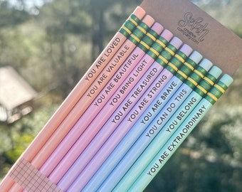 Affirmation Pencil Set - Engraved Pencils Name Pencils Ticonderoga Pencils Words of Affirmation Teacher Appreciation