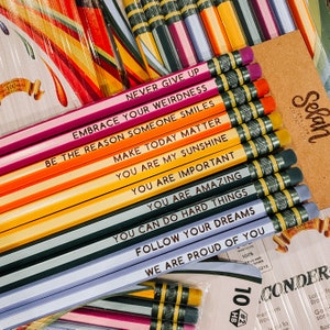 Custom Multi Phrase Pencil Set - Engraved Pencils Name Pencils Ticonderoga Pencils Pencils with Names Back to School