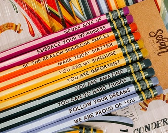 Custom Multi Phrase Pencil Set - Engraved Pencils Name Pencils Ticonderoga Pencils Pencils with Names Back to School