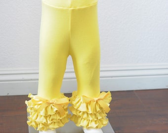 Banana Yellow Leggings with Triple Ruffles / Girls Leggings