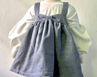 Indigo Herrinbone Chambray Pinafore Dress for Girls 9M-12Yrs / Denim Dress for Girls / All Season Dress