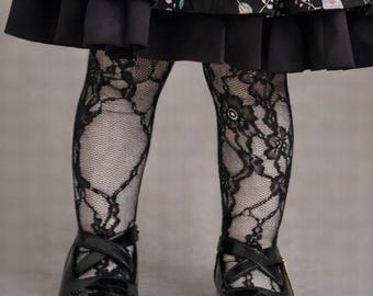 Leggings com pé e renda floral para meninas, disponíveis em 4 cores / Meia-calça de renda / Meia-calça formal / Meia-calça infantil