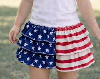 Independence Day Ruffled Petti Short Pants for Girls / Girls' Ruffle Shorts / July 4th / Patriotic /Available in Many Other Solid Colors