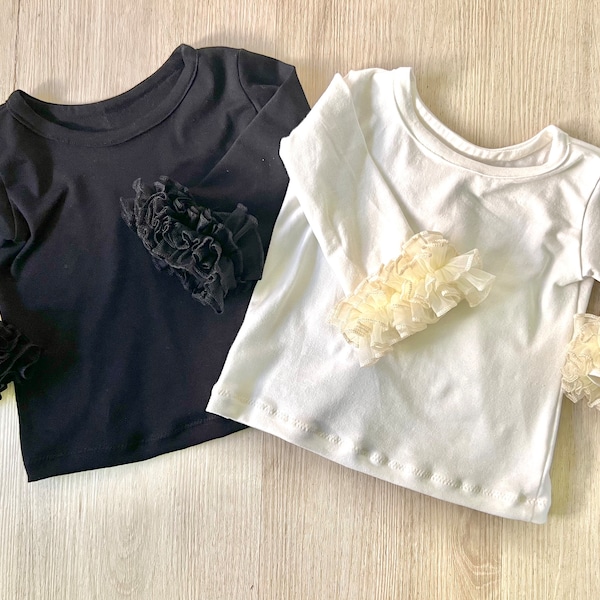 Chiffon Ruffle Sleeve Layering Shirt Available in Many Colors / Long Sleeve Layering Shirt for Girls