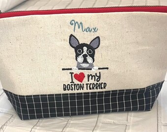 Personalized I Love My Boston Terrier Pouch with Pocket / Multipurpose Pouch / Pencil Pouch / Cosmetics Pouch / Gifts