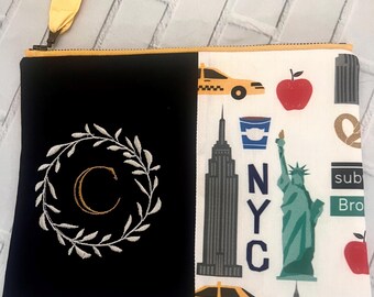 Personalized New York City Flat Pouch with Pocket / Multipurpose Pouch / Pencil Pouch / Cosmetics Pouch / Gifts