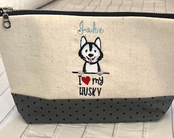 Personalized I Love My Husky Pouch with Pocket / Multipurpose Pouch / Pencil Pouch / Cosmetics Pouch / Gifts