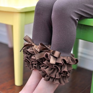 Chocolate Brown Leggings with Full Ruffles / Girls Leggings / Ruffle Leggings for Girls