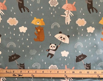 Animal Umbrella Print Cotton Jersey Fabric by the Yard / Stretch Cotton Fabric /  Medium Weight Jersey Fabric