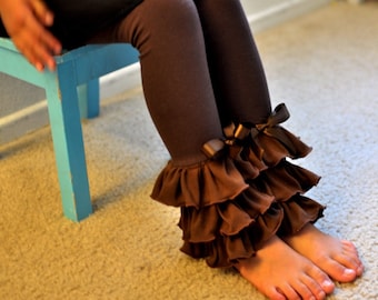 Chocolate Brown Leggings with Large Triple Ruffles / Girls Leggings