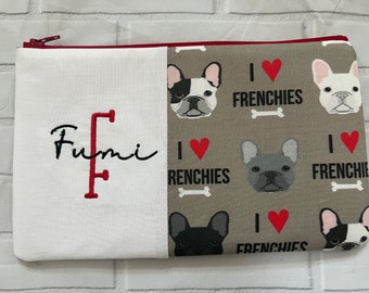 Personalized frenchies Flat Pouch with Pocket / Multipurpose Pouch / Pencil Pouch / Cosmetics Pouch / Gifts