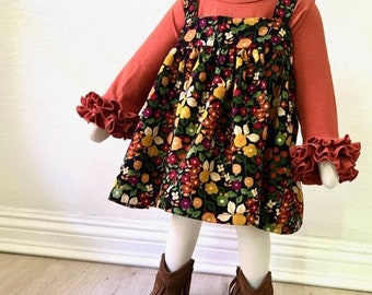 Fall Floral Corduroy Pinafore Dress for Girls 9M-12Yrs / Fall Dress / Corduroy Dress