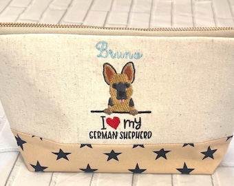 Personalized I Love My German Shepherd Pouch with Pocket / Multipurpose Pouch / Pencil Pouch / Cosmetics Pouch / Gifts