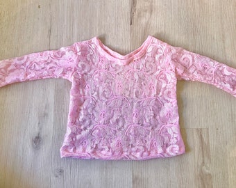 Pink Floral Lace Layering Shirt  / Long or Short Sleeve Lace Layering Shirt for Girls