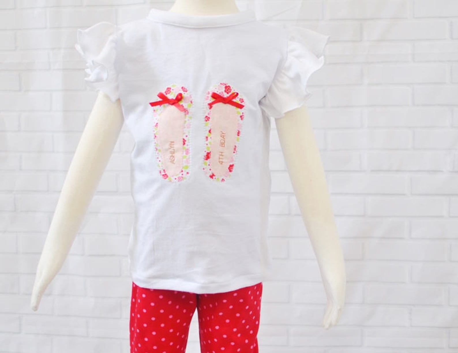 personalized ballet flat shoe appliqué top for girls ---0m-5t personalized ballet flat shoe appliqué top for girls ---0m-5t