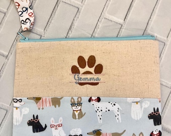Personalized Woof Dog Flat Pouch with Pocket / Multipurpose Pouch / Pencil Pouch / Cosmetics Pouch / Dog Lover’s Gift