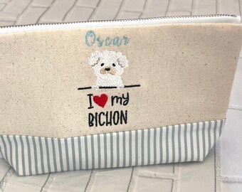 Personalized I Love My Bichon Pouch with Pocket / Multipurpose Pouch / Pencil Pouch / Cosmetics Pouch / Gifts