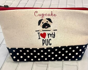 Personalized I Love My Pug Pouch with Pocket / Multipurpose Pouch / Pencil Pouch / Cosmetics Pouch / Gifts
