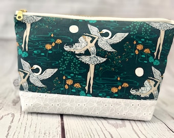 Swan Lake Odette Zipper Pouch with 6 Pockets / Cosmetics Pouch / Multipurpose Pouch / Multiple Pockets