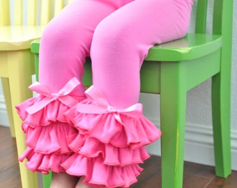 Bubblegum Pink Leggings with Large Triple Ruffles / Girls Leggings