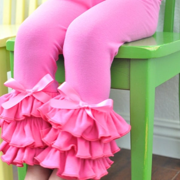 Bubblegum Pink Leggings with Large Triple Ruffles / Girls Leggings