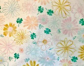 Pretty Watercolor Floral Cotton Jersey Fabric by the Yard / Stretch Cotton Fabric /  Medium Weight Jersey Fabric