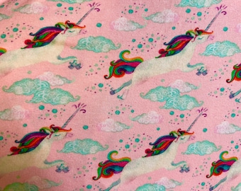 Light Pink Unicorn Cotton Lycra Jersey Fabric by the Yard / Stretch Cotton Fabric /  Medium Weight Jersey Fabric