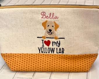 Personalized I Love My Yellow Lab Pouch with Pocket / Multipurpose Pouch / Pencil Pouch / Cosmetics Pouch / Gifts