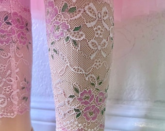 Pretty Rose and Bow Lace Calf Leggings for Girls 12M-8Yrs / Girls Leggings / Pink Lace Leggings