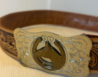 Vintage Chambers Belt Co Silver and Gold Tone Bronc Riding  display picture 3