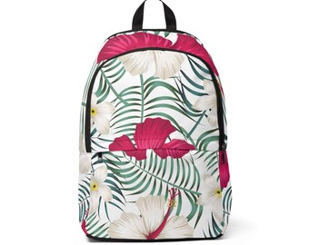 Personalized Pink Hibiscus School Backpack, Tropical Floral  display picture 1