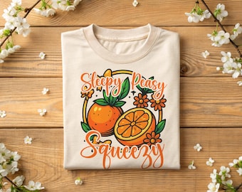 Funny Orange Summer Shirt – Sleepy Peasy Squeezy Tee, Fruit Lover Gift, Kids Cute Citrus Shirt, Coquette Preppy Style