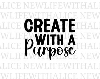 以下が含まれることがあります： 白地に黒い文字で「CREATE WITH A Purpose」と書かれています。「CREATE」は太字のサンセリフ体、「Purpose」は筆記体です。背景には「NEWLIFEWITHALICE」の透かしが入っています。