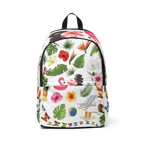 Beach Vibes Backpack, Cute Tropical Bookbag for Girls, Teen School Bag with Summer Icons, Palm Leaf Kids Backpack Gift Idea