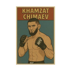 Khamzat Chimaev UFC Poster - Vintage MMA Art Print, Retro Comic Style Wall Decor, UFC Fighter Gift for Fans